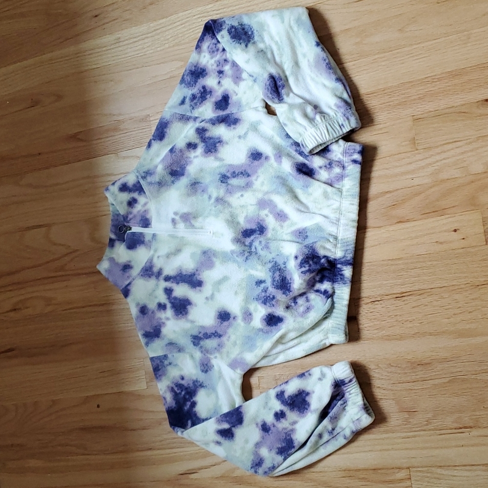 Fleece cropped sweater | Purple & White | Size XS